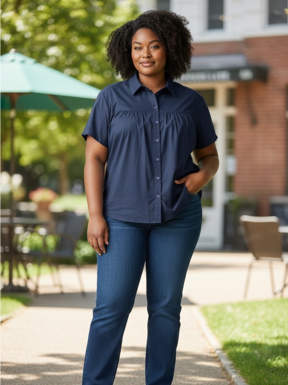 REITMENS plus size Navy Short Sleeve Button-Front 100% cotton Shirt size 22